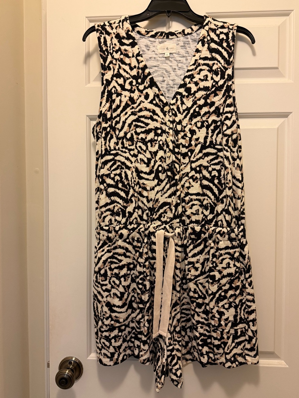 Lou & Grey (LOFT) Black and Cream Animal-Print Romper
